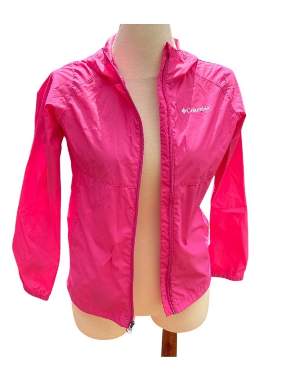 Columbia Girls Pink Hooded Lightweight Waterproof Jacket Size Small (14-16)